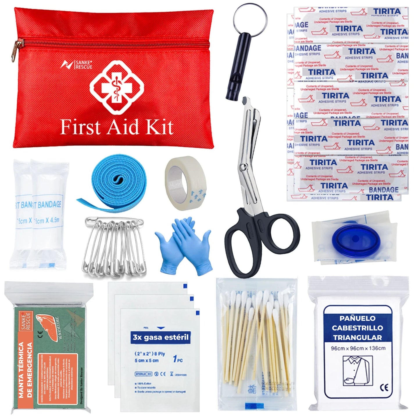 Kit Supervivencia UE 2025 Guardian - (Compacto) con Mochila Botiquín y Linterna, Manta Térmica Supervivencia, Cuchillo Supervivencia Militar Profesional más Hacha, Tiritas, Vendas, Silbato y Brújula
