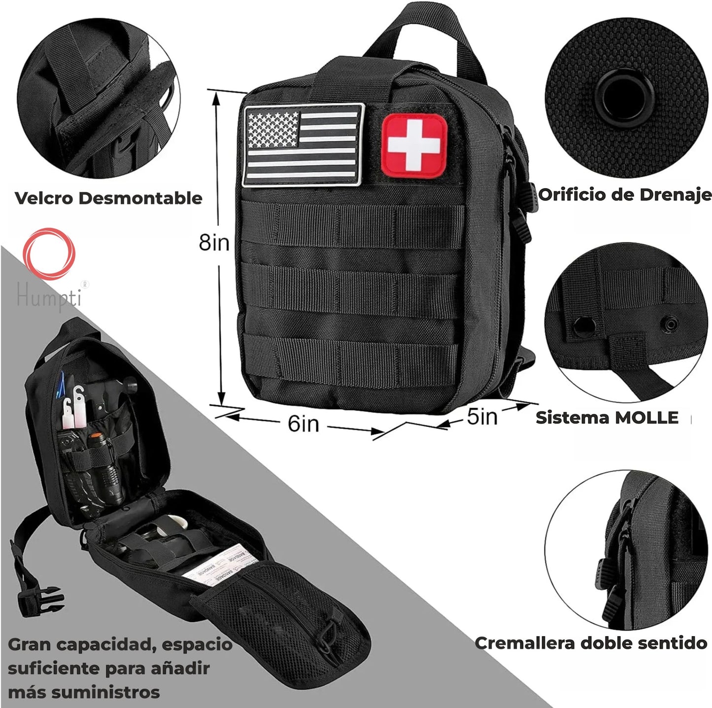 Kit Supervivencia UE 2025 Guardian - (Compacto) con Mochila Botiquín y Linterna, Manta Térmica Supervivencia, Cuchillo Supervivencia Militar Profesional más Hacha, Tiritas, Vendas, Silbato y Brújula
