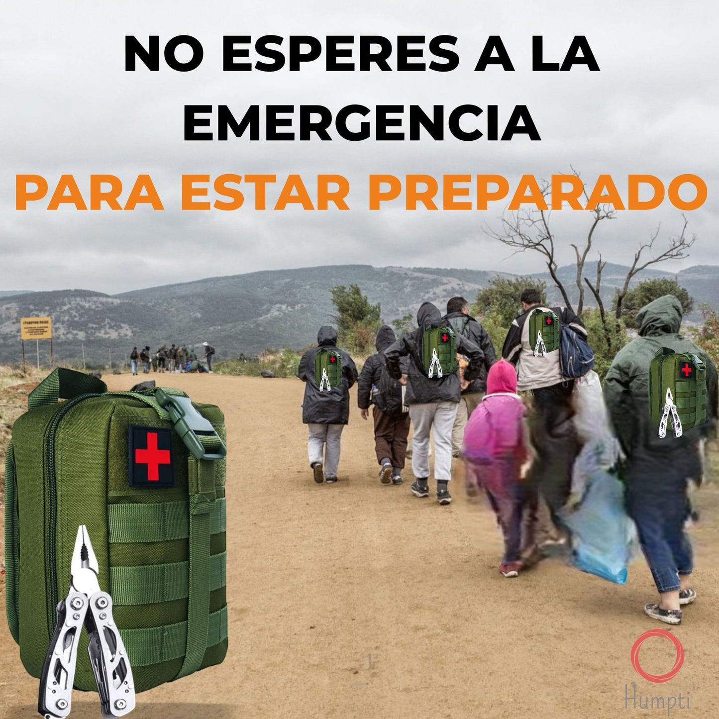 Kit Supervivencia UE 2025 Guardian - (Compacto) con Mochila Botiquín y Linterna, Manta Térmica Supervivencia, Cuchillo Supervivencia Militar Profesional más Hacha, Tiritas, Vendas, Silbato y Brújula