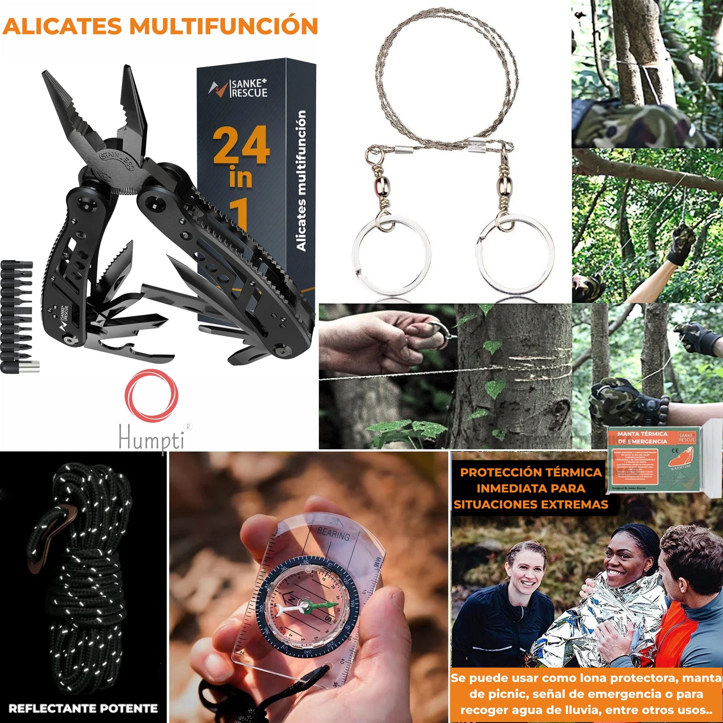Kit Supervivencia UE 2025 Titán - con Mochila Botiquín y Linterna, Manta Térmica Supervivencia, Cuchillo Supervivencia Militar Profesional más Hacha, Tiritas, Vendas, Silbato y Brújula