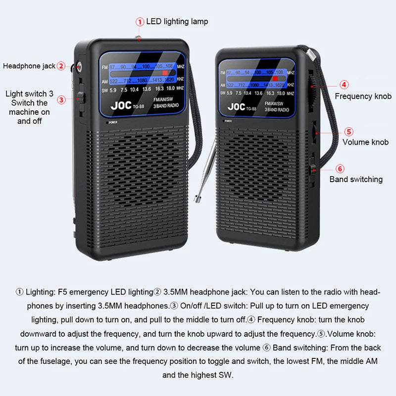Radio Humpti Pocket Pro – AM/FM/SW con Linterna LED y Clip Portátil