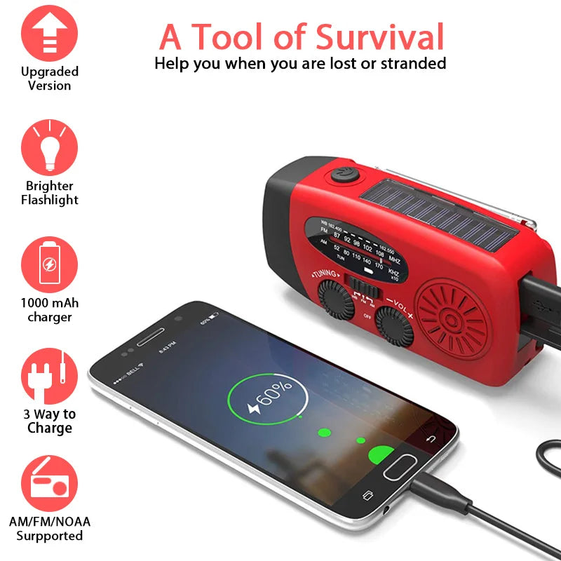 Radio de Emergencia Humpti 5 en 1 – Solar, Dinamo, AM/FM/NOAA, Linterna y Power Bank