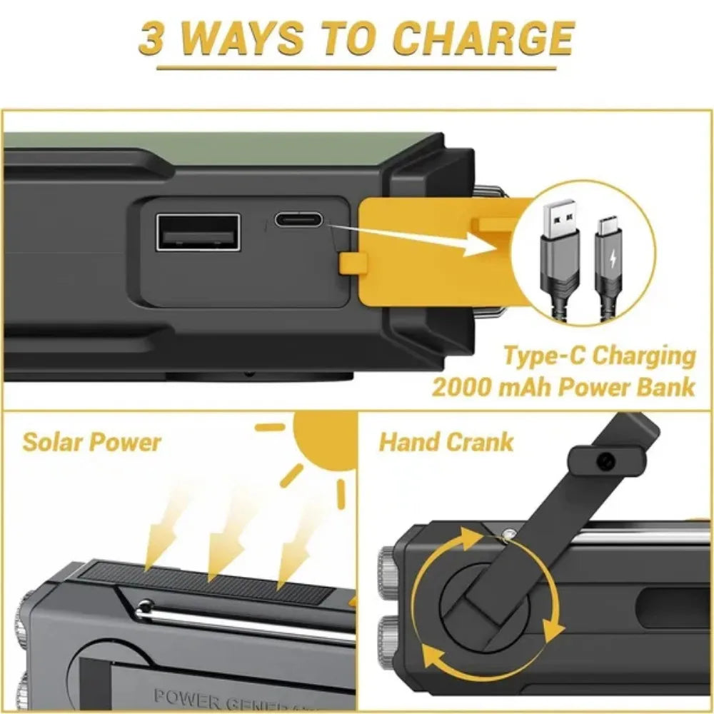 Radio de Emergencia Humpti WeatherPro – AM/FM/NOAA, Dinamo, Solar y Power Bank