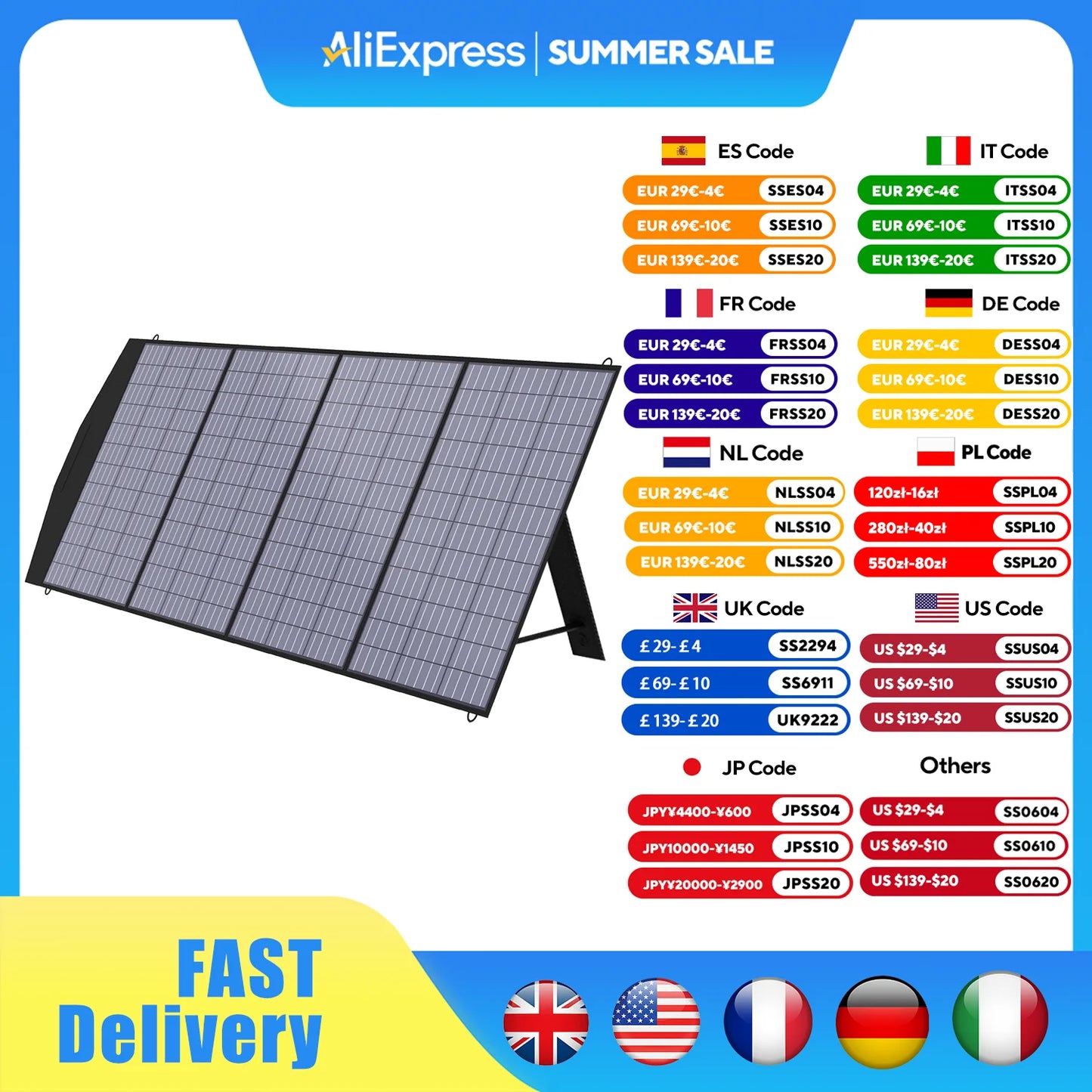 ALLPOWERS 400W / 200W / 140W / 100W / 60W Solar Charger,Portable Waterproof Foldable Solar Panel for Camping RV Garden Roof
