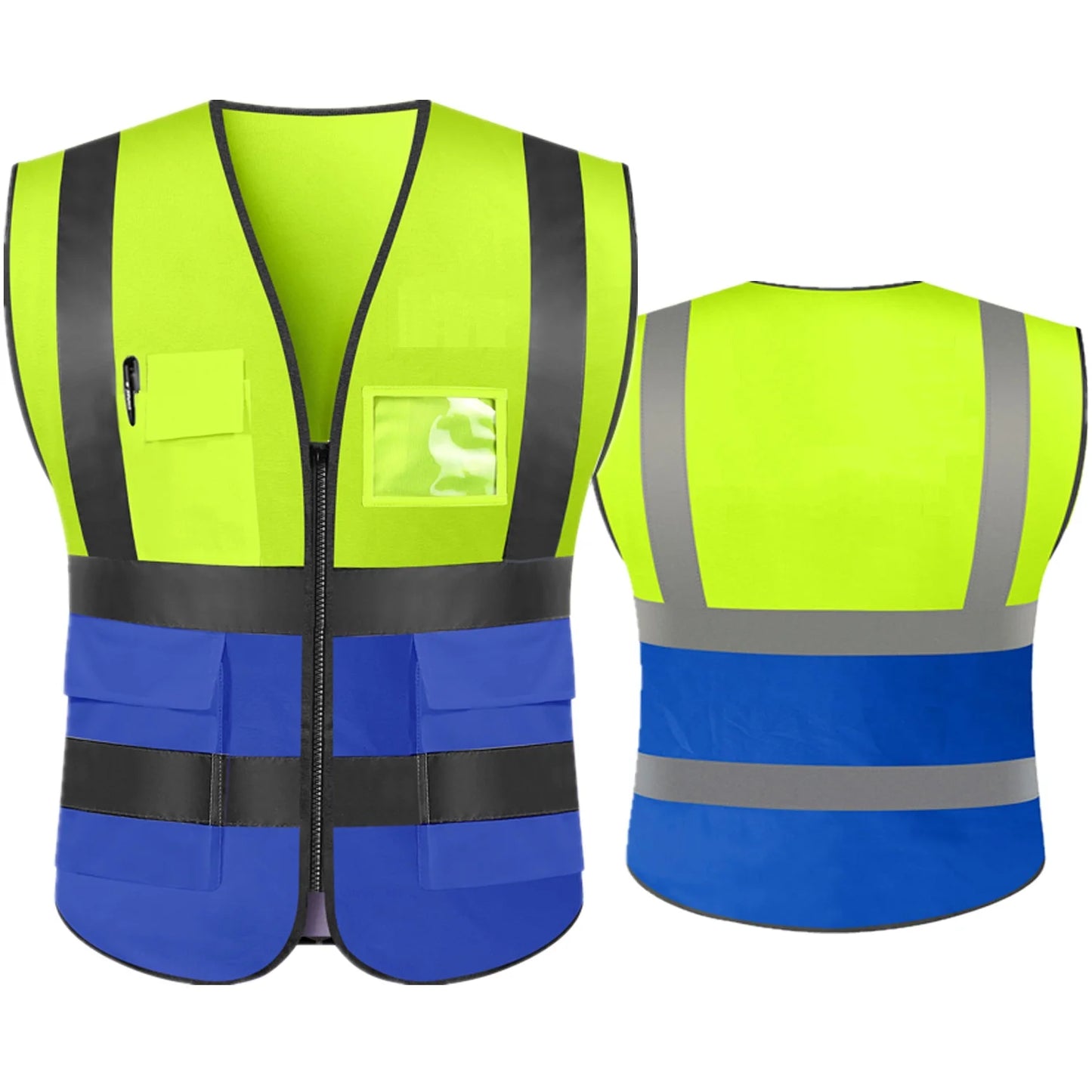 Unisex Summer Safety Vest Security Sleeveless Construction Workwear Zipper With Multi-Pockets For Running Cycling Work