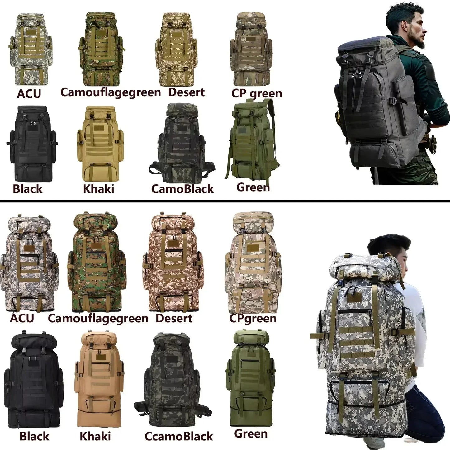 80L/100L Mountaineering Bag Climb Bag Tactical Backpacks Large Backpack Outdoors Hiking Camping Travel Bags