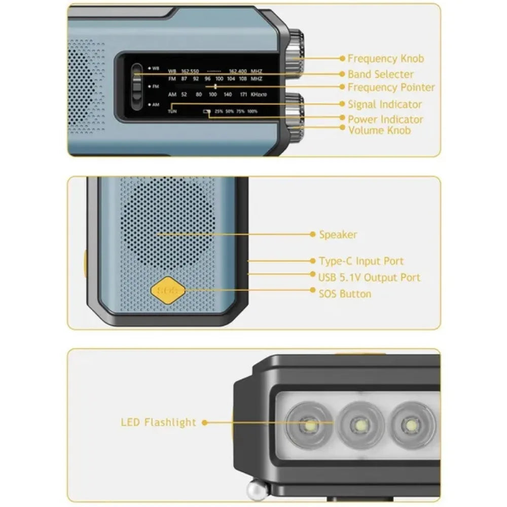 Radio de Emergencia Humpti WeatherPro – AM/FM/NOAA, Dinamo, Solar y Power Bank