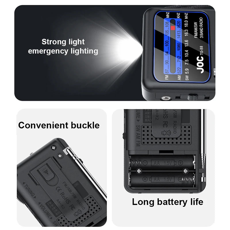 Radio Humpti Pocket Pro – AM/FM/SW con Linterna LED y Clip Portátil
