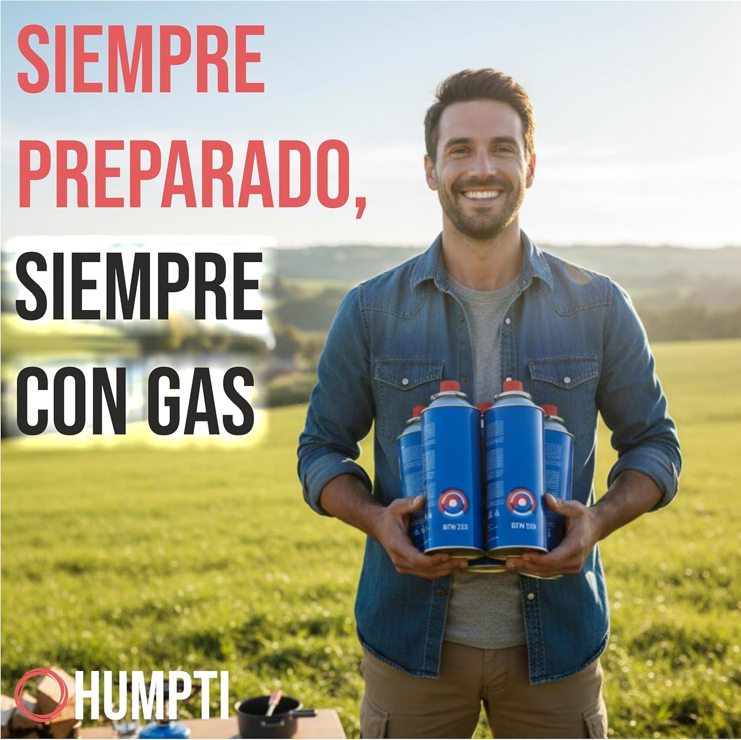 Camping Gas Portatil con Adaptador de Bombona, Pack Hornillo + 4 Cartuchos