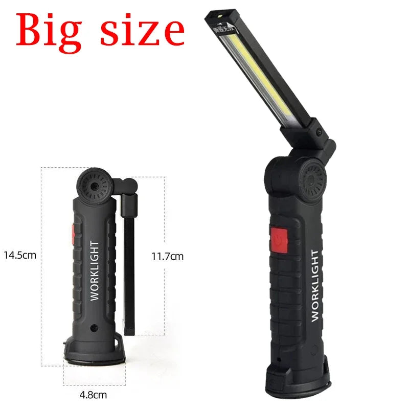 Lámpara de Trabajo Plegable Humpti COB+XPE – USB Recargable con Gancho y Imán (7 Modos)