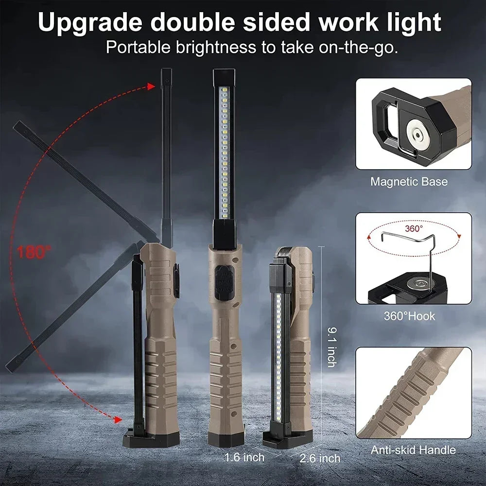 Lámpara de Trabajo Plegable Humpti COB+XPE – USB Recargable con Gancho y Imán (7 Modos)