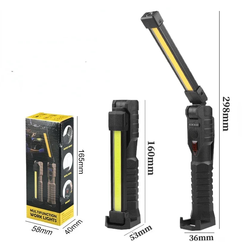 Lámpara de Trabajo Plegable Humpti COB+XPE – USB Recargable con Gancho y Imán (7 Modos)