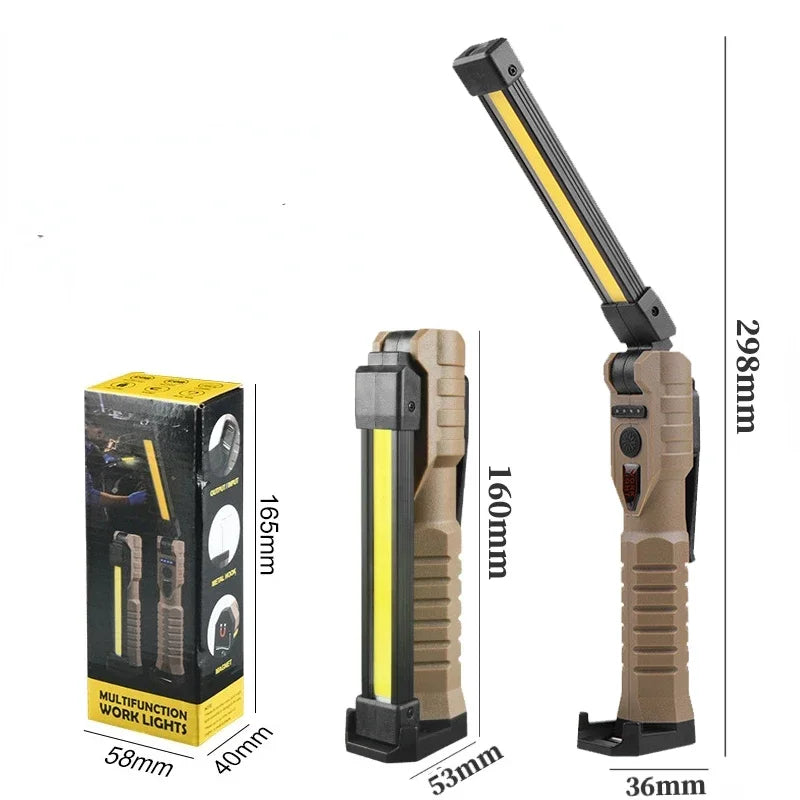 Lámpara de Trabajo Plegable Humpti COB+XPE – USB Recargable con Gancho y Imán (7 Modos)