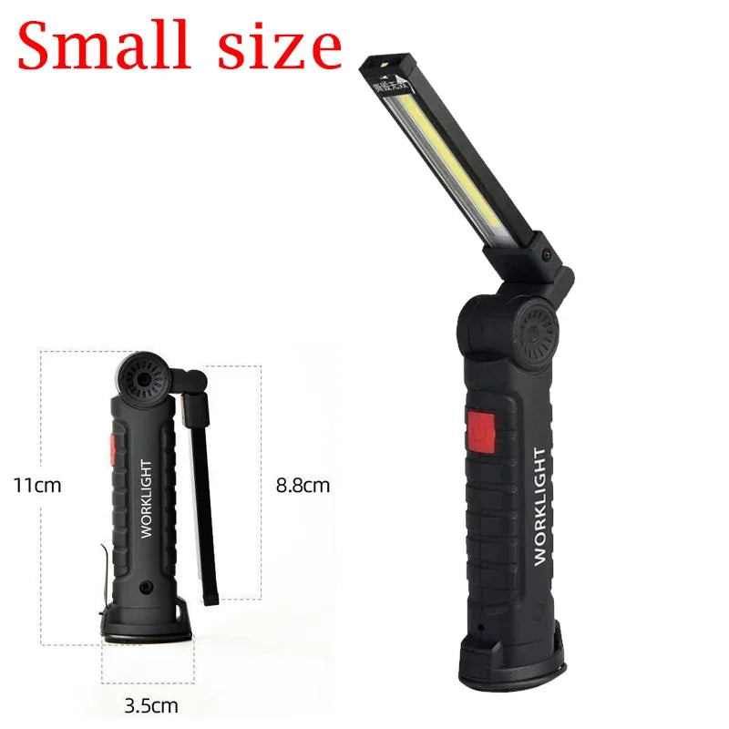 Lámpara de Trabajo Plegable Humpti COB+XPE – USB Recargable con Gancho y Imán (7 Modos)