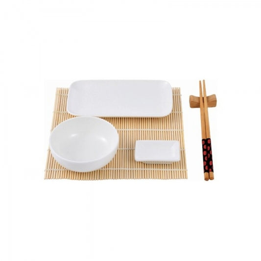 ﻿Set de Sushi Porcelana Blanco y Bambú